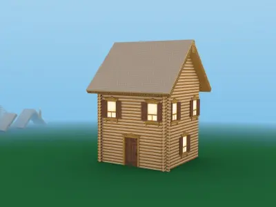 Modular Wooden Cottage Low-poly 3D model