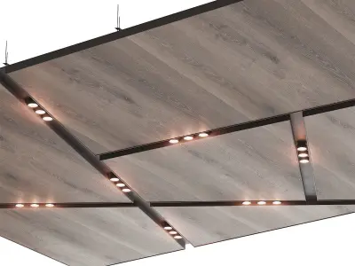 Wooden suspended ceiling with lighting 40 3D model