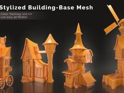 23 Stylized Building Base Mesh Low-poly 3D model