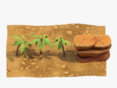 Cartoon Palm Tree Scene Low-poly 3D model