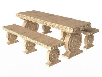 Stone Bench and Table 01 Low-poly 3D model