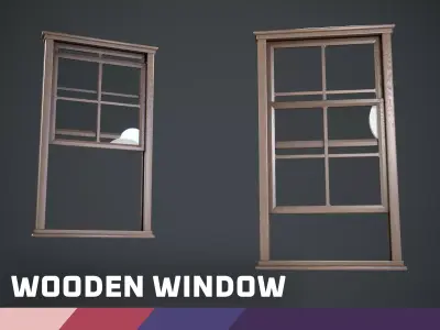 Wooden Window Low-poly 3D model