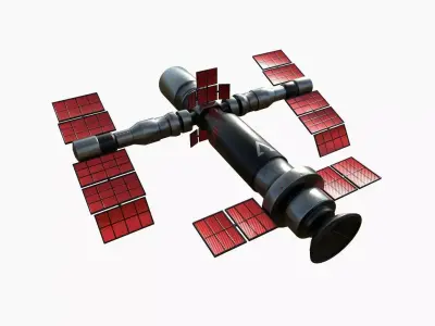 Satellite F04 Steel Red - SciFi Space Design Low-poly 3D model