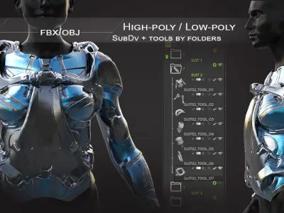 20 Scifi Busts with Textures Ready for Games and 3D Softwares Low-poly 3D model