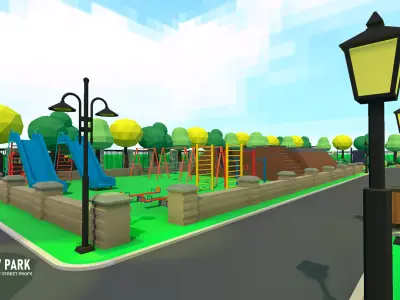 City park - low poly street props Low-poly 3D model