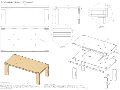 CNC Ready - PLYWOOD DINNER TABLE 3D model