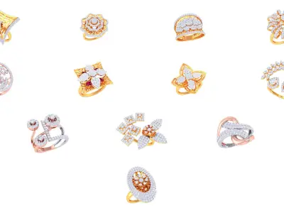 38 Women Diamond Ring 3dm STL OBJ FBX Details Collection  3D Model Pack