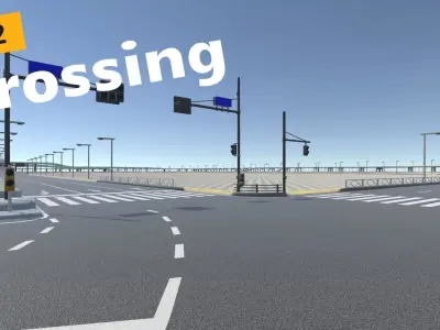 UnityRoadMaster Crossing and Road Package Low-poly 3D model