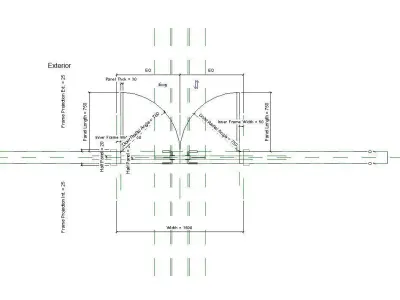 Two equal leaf timber solid door frame with viewing panel 3D model