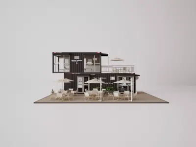 Modern container cafes and restaurants Low-poly 3D model