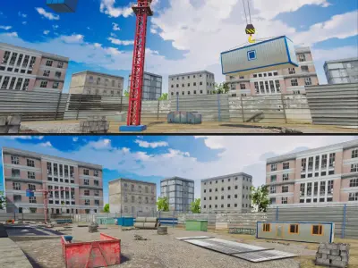 Abandoned House Set Low-poly 3D model