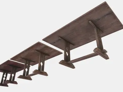 Old Wooden Ornate Table Low-poly 3D model