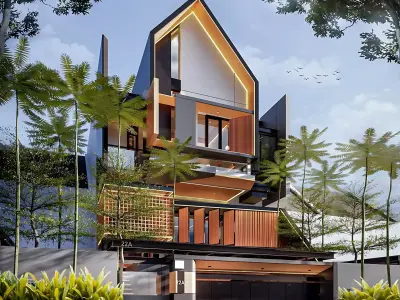 3D Model Japandi 3 Story Modern Minimalist House Architecture 3D model