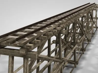 Old Wooden Railway Bridge Low-poly 3D model