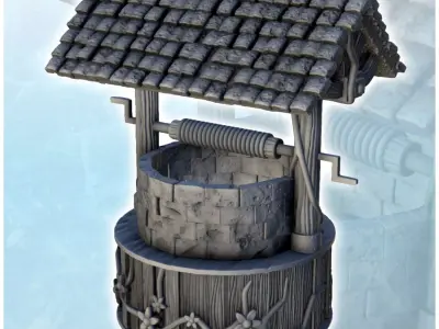 Wooden and stone well with vegetation 8 - Medieval Gothic Feudal 3D print model