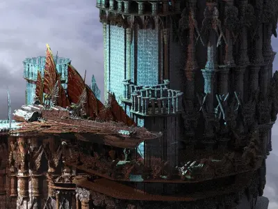 Magna Carter Floating fortress with Hermes airship  3D model