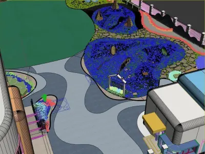 Greening of kindergarten playground and outdoor game ground 3D model