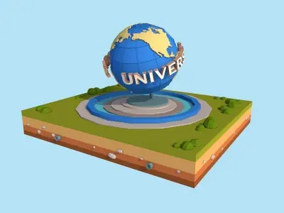Cartoon Low Poly Universal Studio Globe Landmark Low-poly 3D model