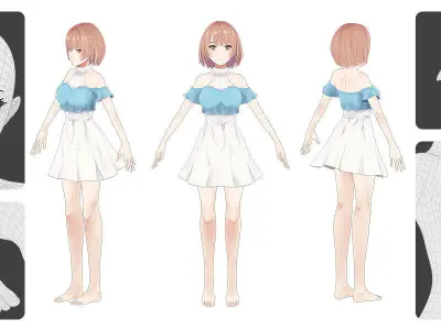 Anime Female Base Mesh Age Kit Low-poly 3D model