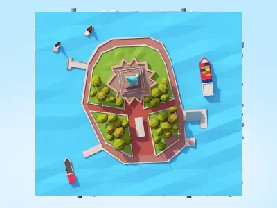 Low Poly Statue Of Liberty Scene Low-poly 3D model