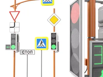 LED Traffic Light Low-poly 3D model