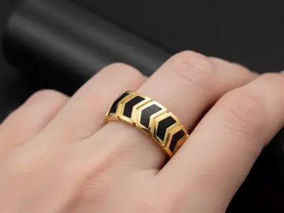 Geometric Grid 9mm Wide Band Modern Architectural Ring 18k Gold 3D print model