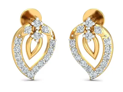 Yellow gold diamond earring-P2 E-20 3D print model