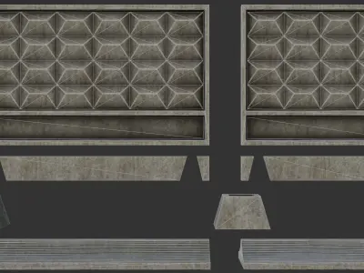 Old Modular Concrete Wall Fence Low-poly 3D model