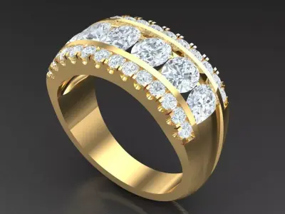 Light Gold Diamond Men Ring 2MR002 3D model