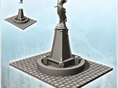 Urban statue with winged angel 3 - Modern WW2 WW1 World War Diar 3D print model