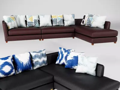 L shape Leather sofa set Low-poly 3D model