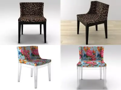 Mademoiselle four different chairs with leopard 3D model