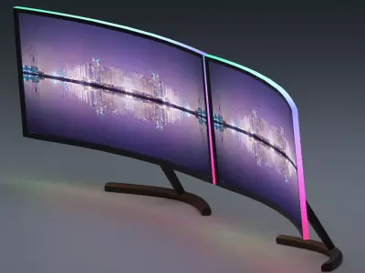 dual gaming monitors with RGB lights Free 3D model