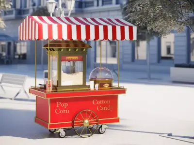 Mobile trolley for making popcorn 3D model