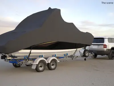  Covered Boat on Tandem Trailer with Fender Guards Black 