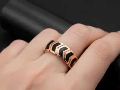 Geometric Grid 9mm Wide Band Modern Architectural Ring 18k Gold 3D print model