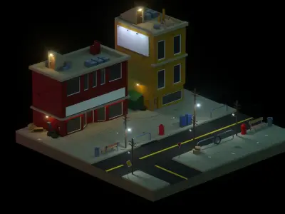 3D Low-poly town street 3D model