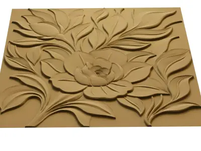Modern Flower Relief Panel Wall Decor Set STL Mural CNC 380 3D model
