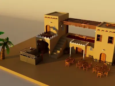 Old Arabic Cartoonic Hotel 3D model
