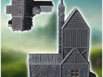 Large medieval building with canopied outdoor fireplace high ori 3D print model