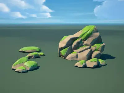 Modular Asset Pack of Stylized Green Rocks with Moss Low-poly 3D model