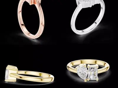 Toi Et Moi Diamond Ring CAD Design with Pear and Emerald 3D print model