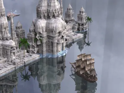 Aztec Gold Hidden Temple With Frigate Ship 3D model