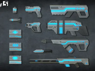 Toon Sci-fi Weapons pack Low-poly 3D model