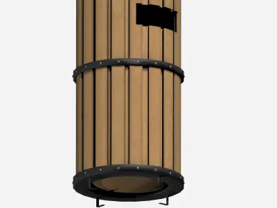 Wooden cylindrical cage type trash can with metal feet Low-poly 3D model