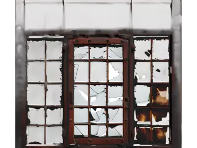Rusted Industrial Broken Window Frame Low-poly 3D model