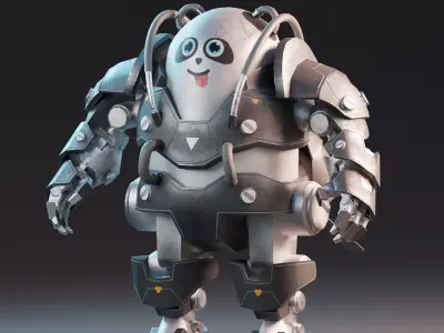 Robot Panda Low Poly Low-poly 3D model
