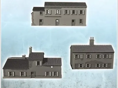 Set of three European houses in plaster and stone with floors 6  3D print model