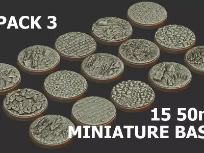 PACK 3 - 15 MINIATURE BASES 50mm 3D Print Ready 3D print model