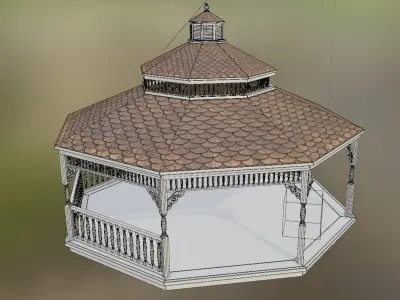 Wooden Pavilion gazebo Low-poly 3D model